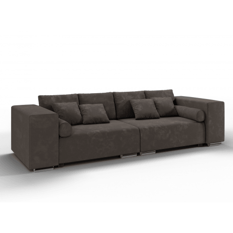 Sofa trzyosobowa Lori w kolorze brązowym – wygodna, do salonu, z poduszkami i funkcją spania
