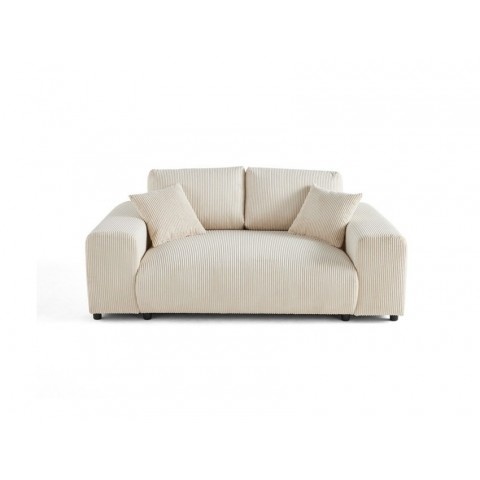 Nowoczesna sofa Candi – beżowy sztruks, z poduszkami, idealna do mniejszych przestrzeni