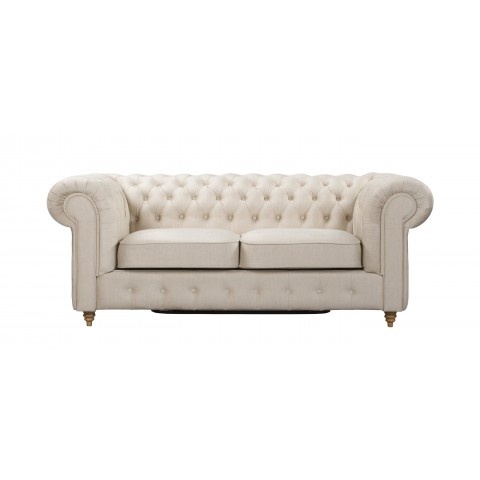 Beżowa sofa dwuosobowa pikowana Chesterfield z funkcją spania Fins