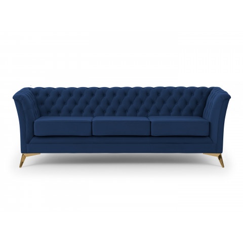 Sofa trzyosobowa granatowa pikowana Chesterfield HASSO BIS – wygodna, elegancka