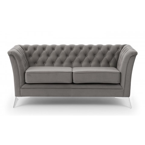Pikowana sofa Chesterfield HASSO BIS – szary kolor, stylowa, na wysokich nogach