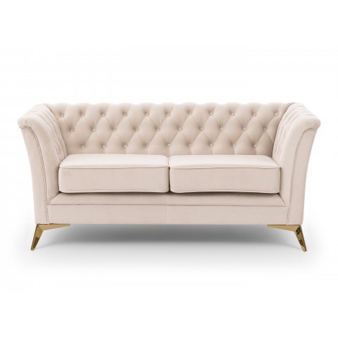 Sofa dwuosobowa pikowana HASSO BIS beżowa, na metalowych nogach