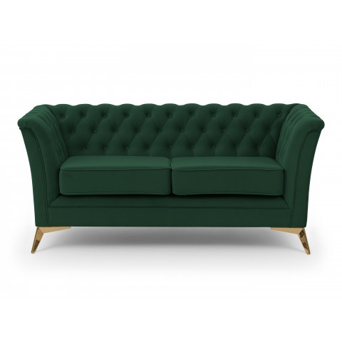 HASSO BIS – sofa dwuosobowa Chesterfield pikowana, butelkowa zieleń
