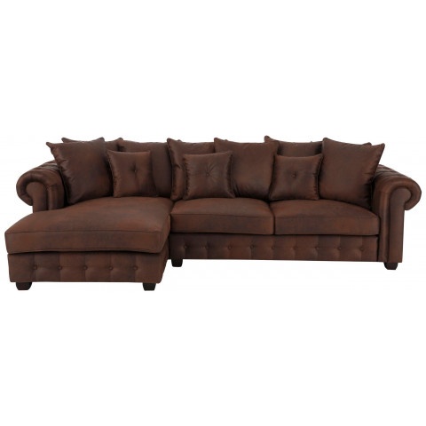 Pikowany narożnik LUZERN – czteroosobowy, brązowa ekoskóra, wygodny do salonu
