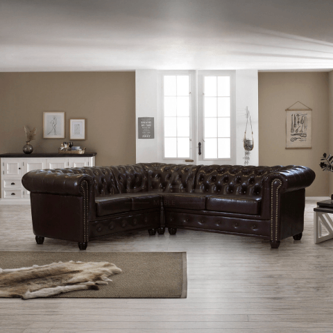 Narożnik pięcioosobowy pikowany Chesterfield FELIX 2+E+2