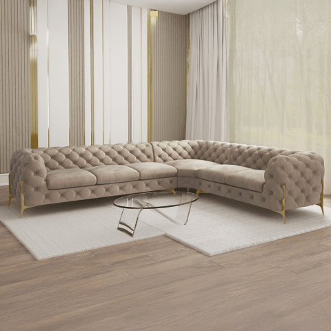 Narożnik sześcioosobowy pikowany glamour Chesterfield TEO HIGH 3+E+2