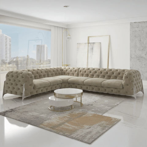 Narożnik sześcioosobowy pikowany glamour Chesterfield KALIFORNIA 2+E+3