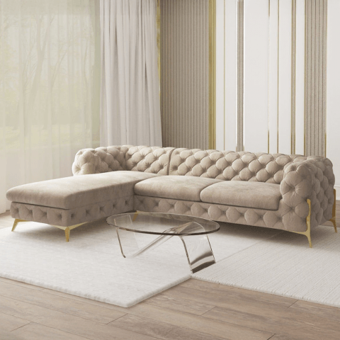 Narożnik pięcioosobowy pikowany glamour Chesterfield TEO HIGH 2,5+OT
