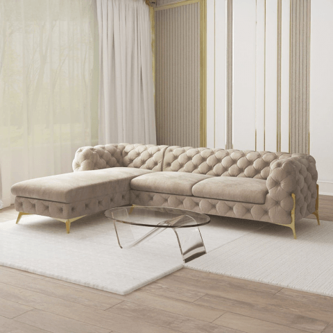 Narożnik czteroosobowy pikowany glamour Chesterfield TEO HIGH 2+OT