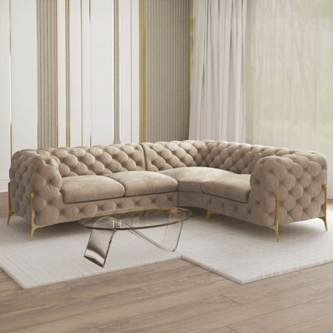 Narożnik czteroosobowy  pikowany glamour Chesterfield TEO HIGH 2+E+1