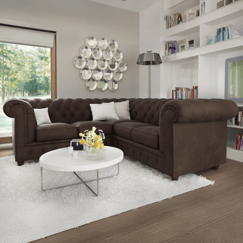 Narożnik pięcioosobowy pikowany Chesterfield SOLARIS 2+E+2