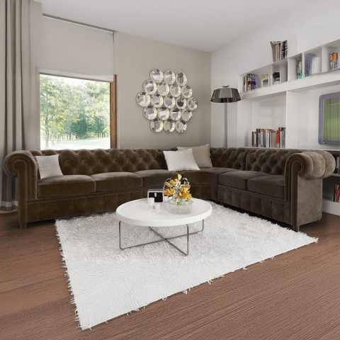 Narożnik sześcioosobowy z funkcją spania pikowany Chesterfield SOLARIS 3+E+2