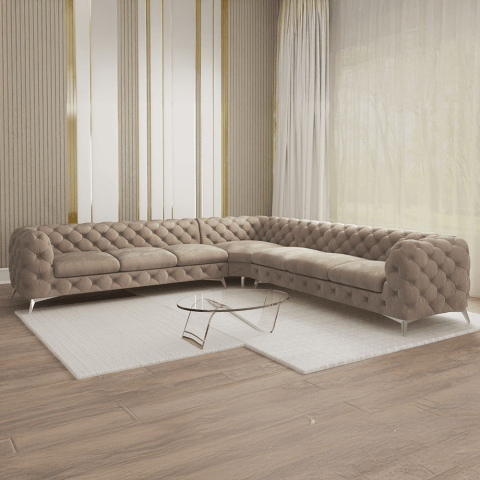 Narożnik siedmioosobowy pikowany glamour Chesterfield TEO 3+E+3