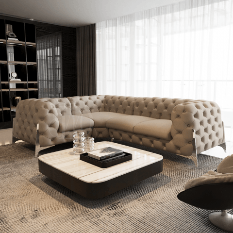 Narożnik czteroosobowy pikowany glamour Chesterfield KALIFORNIA 1+E+2