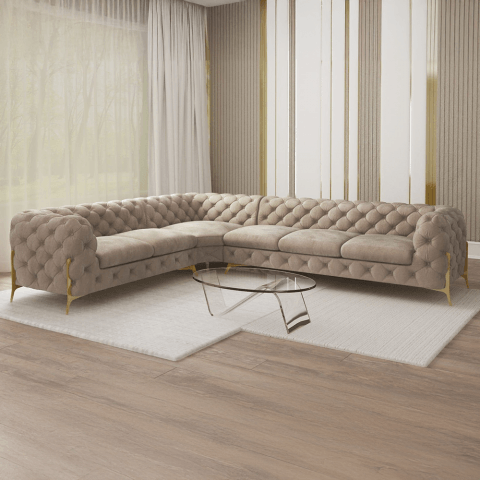 Narożnik sześcioosobowy pikowany glamour Chesterfield TEO HIGH 2+E+3