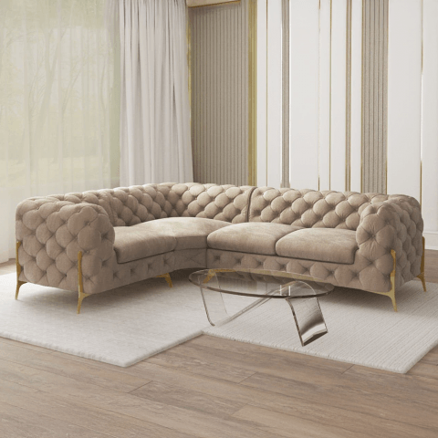 Narożnik czteroosobowy luksusowy pikowany Chesterfield TEO HIGH 1+E+2