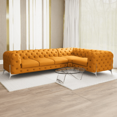Narożnik pięcioosobowy luksusowy pikowany Chesterfield TEO HIGH 3+E+1