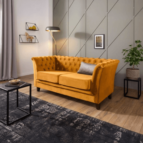 Sofa dwuosobowa z funkcją spania pikowana Chesterfield HASSO