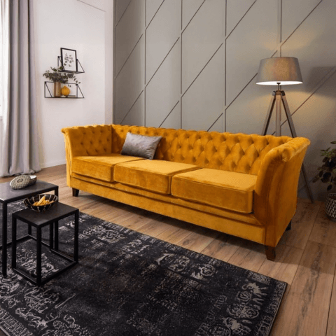 Sofa trzyosobowa z funkcją spania pikowana Chesterfield HASSO