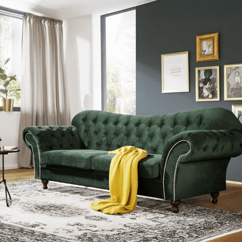 Sofa trzyosobowa z funkcją spania pikowana Chesterfield PARIS