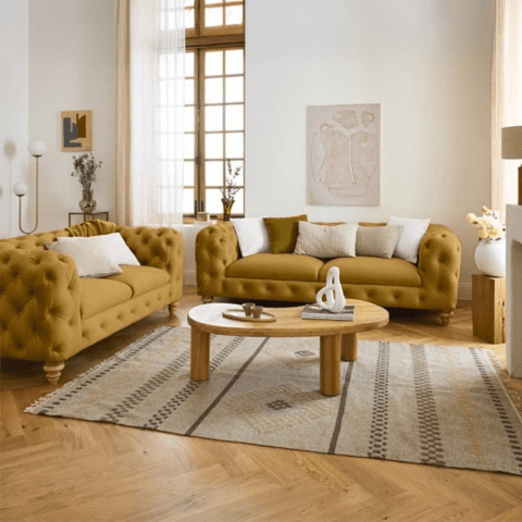 Sofa trzyosobowa pikowana TEO WOOD Chesterfield