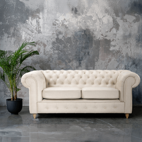 Sofa dwuosobowa pikowana Chesterfield z funkcją spania Fins