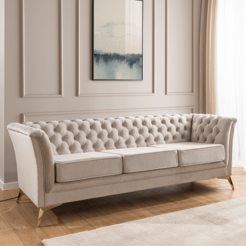 Sofa trzyosobowa pikowana Chesterfield HASSO BIS