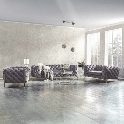 Zestaw mebli pikowanych glamour luksosowy 3+2+1 TEO HIGH