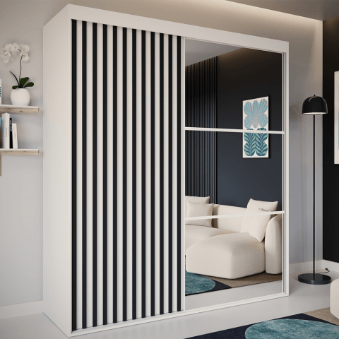 Szafa przesuwna dwudrzwiowa z lamelami i lustrem  na wymiar NUNKI