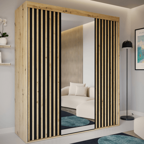 Szafa przesuwna trzydrzwiowa z lustrem i lamelami na wymiar IZAR