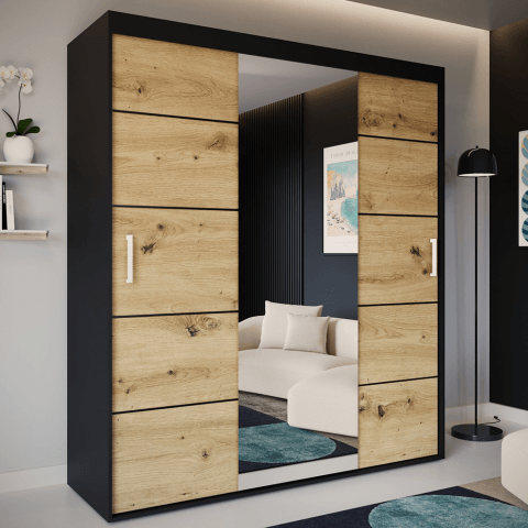 Szafa przesuwna trzydrzwiowa z listwami ozdobnymi i lustrem na wymiar NIKA