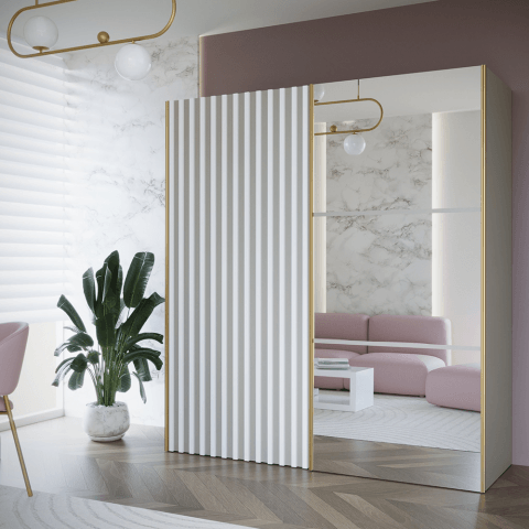 Szafa przesuwna dwudrzwiowa z lamelami i lustrem na wymiar NUNKI PREMIUM