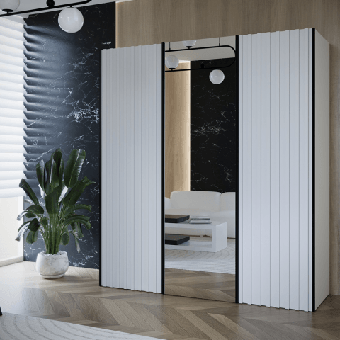 Szafa przesuwna trzydrzwiowa z lustrem i lamelami na wymiar IZAR PREMIUM