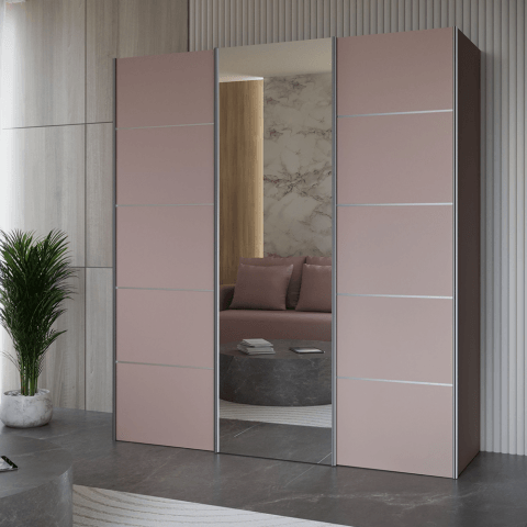 Szafa przesuwna trzydrzwiowa z listwami ozdobnymi i lustrem na wymiar NIKA PREMIUM