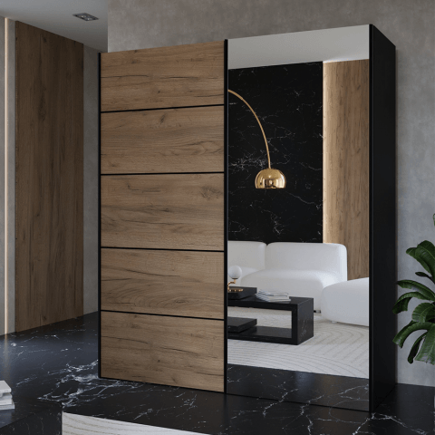 Szafa przesuwna dwudrzwiowa z listwami ozdobnymi i lustrem na wymiar MIRAM PREMIUM