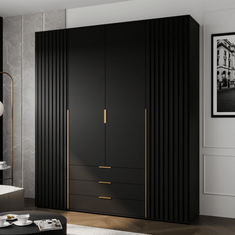 Szafa uchylna czterodrzwiowa z szufladami i lamelami na wymiar Lima