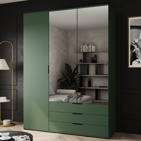 Szafa uchylna trzydrzwiowa z szufladami i lustrem na wymiar Mobi