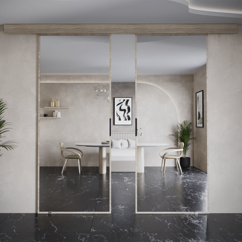 Drzwi przesuwne dwuskrzydłowe sufitowe z lustrem KAMA