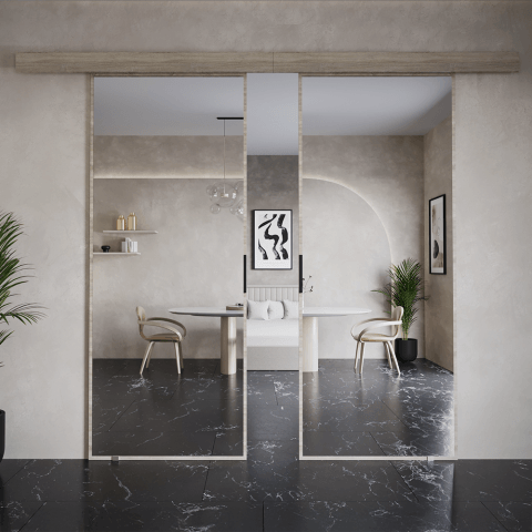 Drzwi przesuwne dwuskrzydłowe naścienne z lustrem KAMA