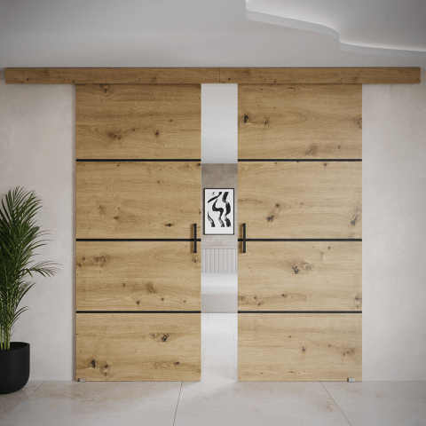 Drzwi przesuwne dwuskrzydłowe sufitowe z listwami ozdobnymi ARTO
