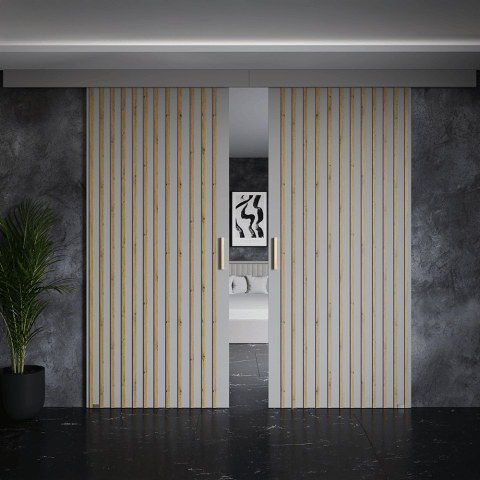 Drzwi przesuwne dwuskrzydłowe sufitowe z lamelami AROMA