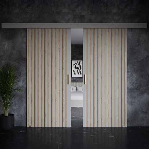 Drzwi przesuwne dwuskrzydłowe naścienne z lamelami AROMA