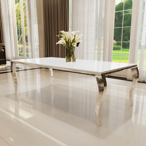 Stół elegance glamour srebrny z białym szkłem 160x90