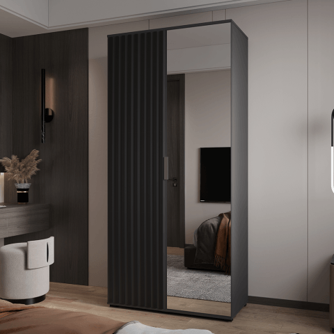 Szafa uchylna dwudrzwiowa z lamelami i lustrem na wymiar Lirena