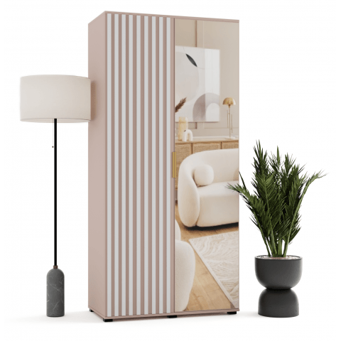 Szafa uchylna dwudrzwiowa z lamelami i lustrem na wymiar Lirena