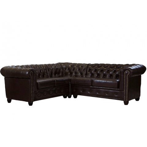 Narożnik pięciosobowy z funkcją spania pikowany glamour Chesterfield FELIX 2+E+2
