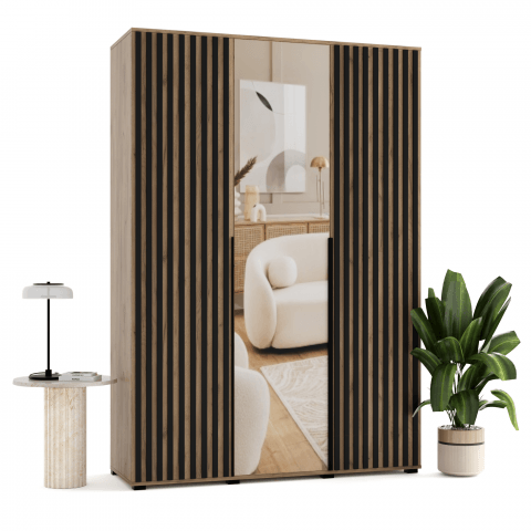 Szafa uchylna trzydrzwiowa z lustrem i lamelami na wymiar Verona