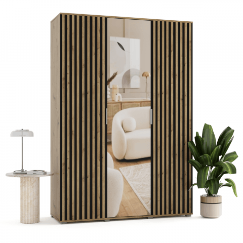 Szafa uchylna trzydrzwiowa z lustrem i lamelami na wymiar Lirena