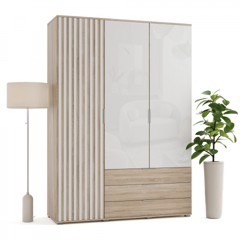 Szafa uchylna trzydrzwiowa z szufladami, lamelami i lacobelem na wymiar Zoya