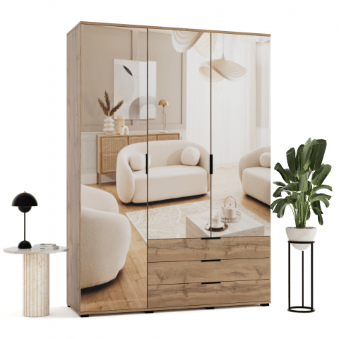 Szafa uchylna trzydrzwiowa z szufladami i lustrem na wymiar Aria